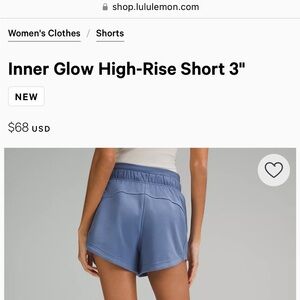 Lululemon “Inner-glow high-rise 3” shorts” oasis blue